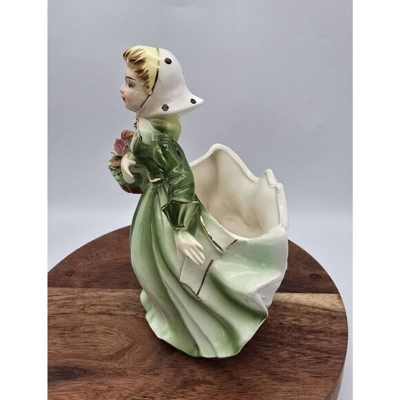 Vintage Lady Planter Green Dress Ceramic Figurine ~ Cottage Mothers Day - Picture 8 of 16